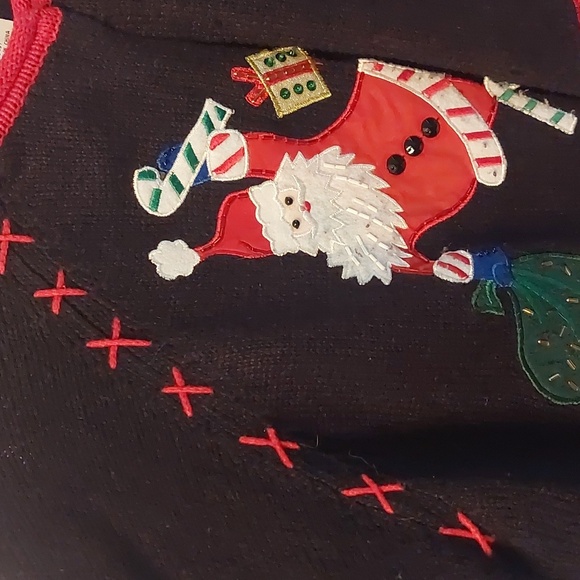 Tiara International Black Christmas Holiday Button Front Sweater 2004 Sz L - Picture 6 of 17